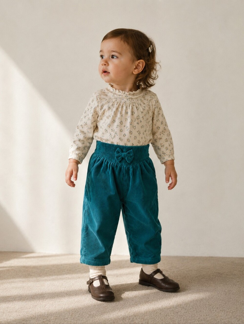 Vintage Little Wonders Teal Corduroy Baby Pants 12M Made Canada 90s Bow
